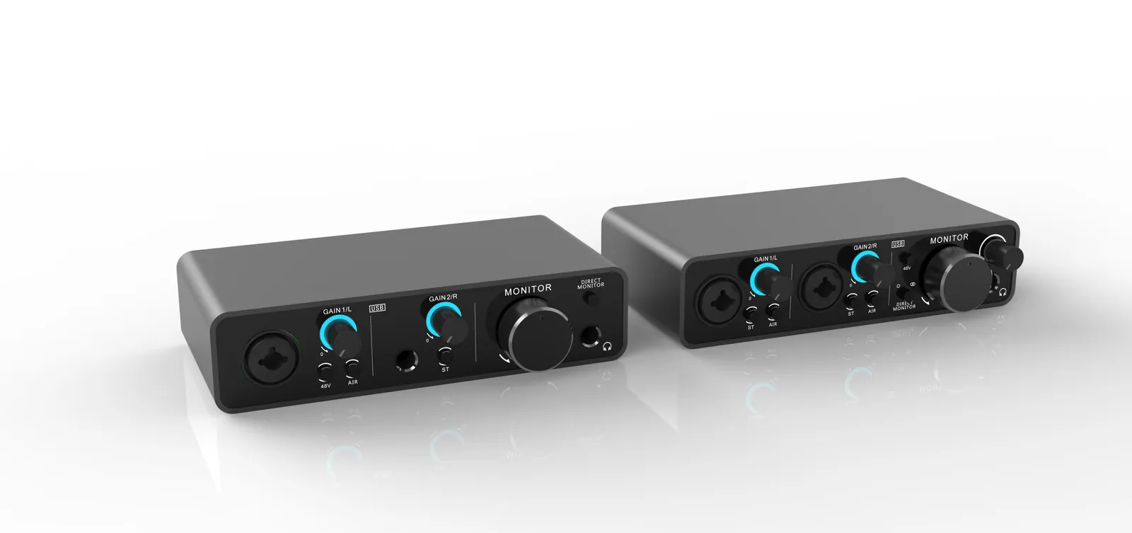 Compact two-input and four-input USB audio interfaces