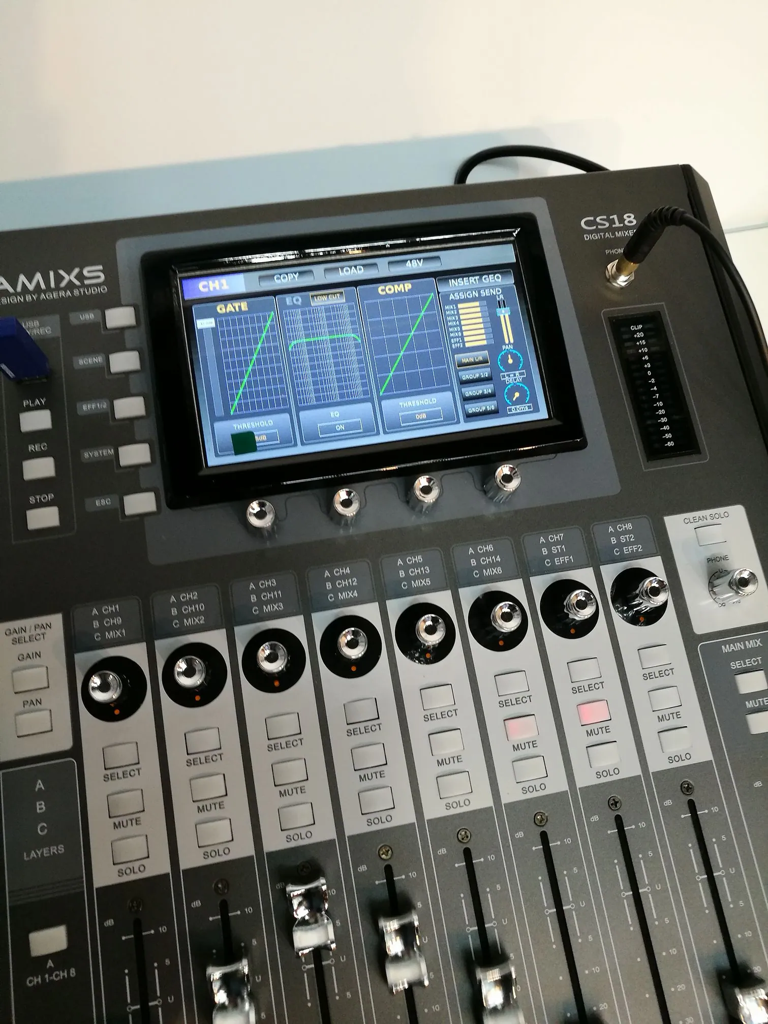 AMIXS CS18 digital mixer touchscreen and channel controls