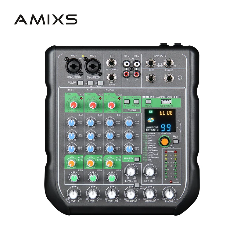 AMIXS UAX6.2 six-channel mini mixer front panel