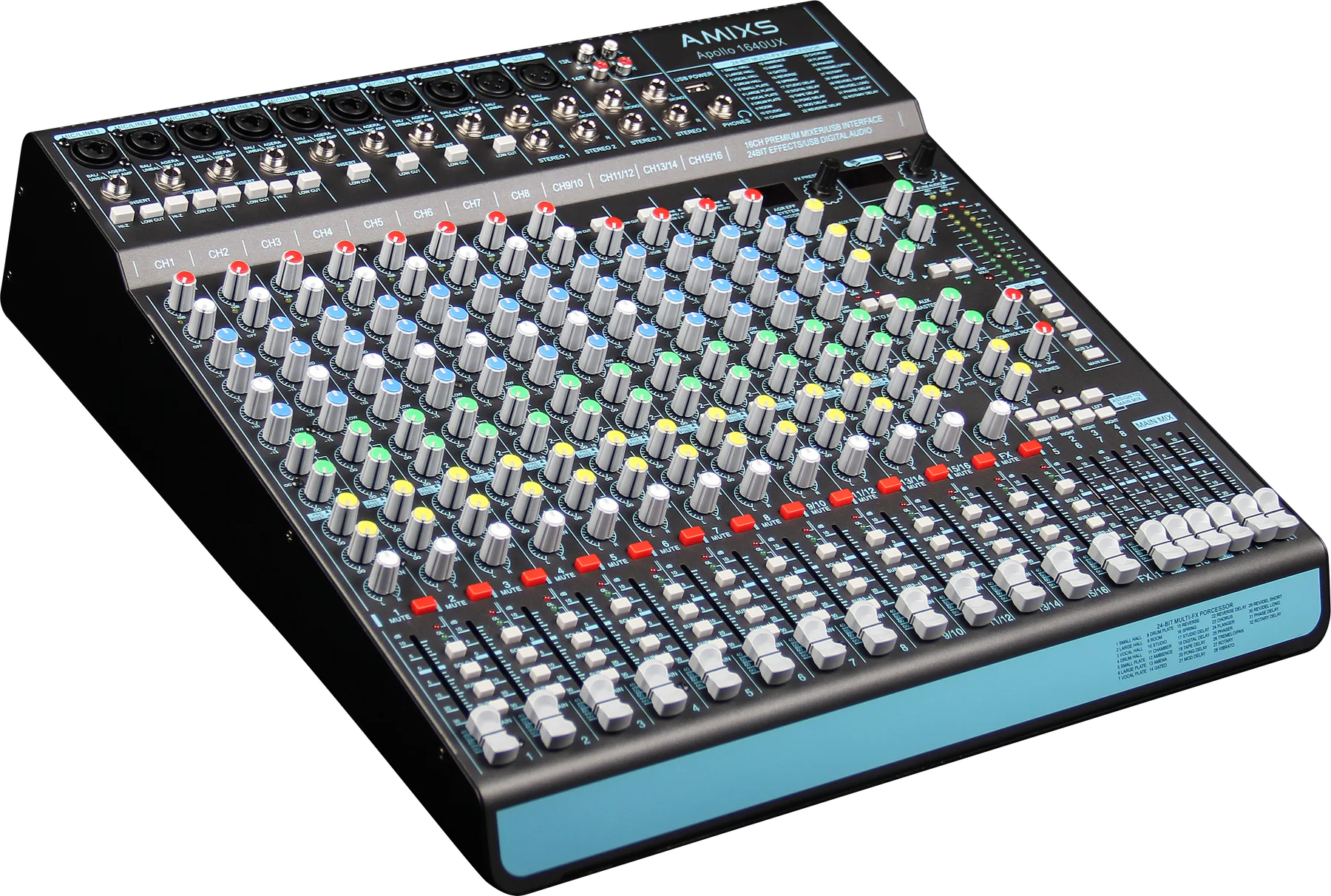 MICKLE APOLLO1640 analog mixer angled front view