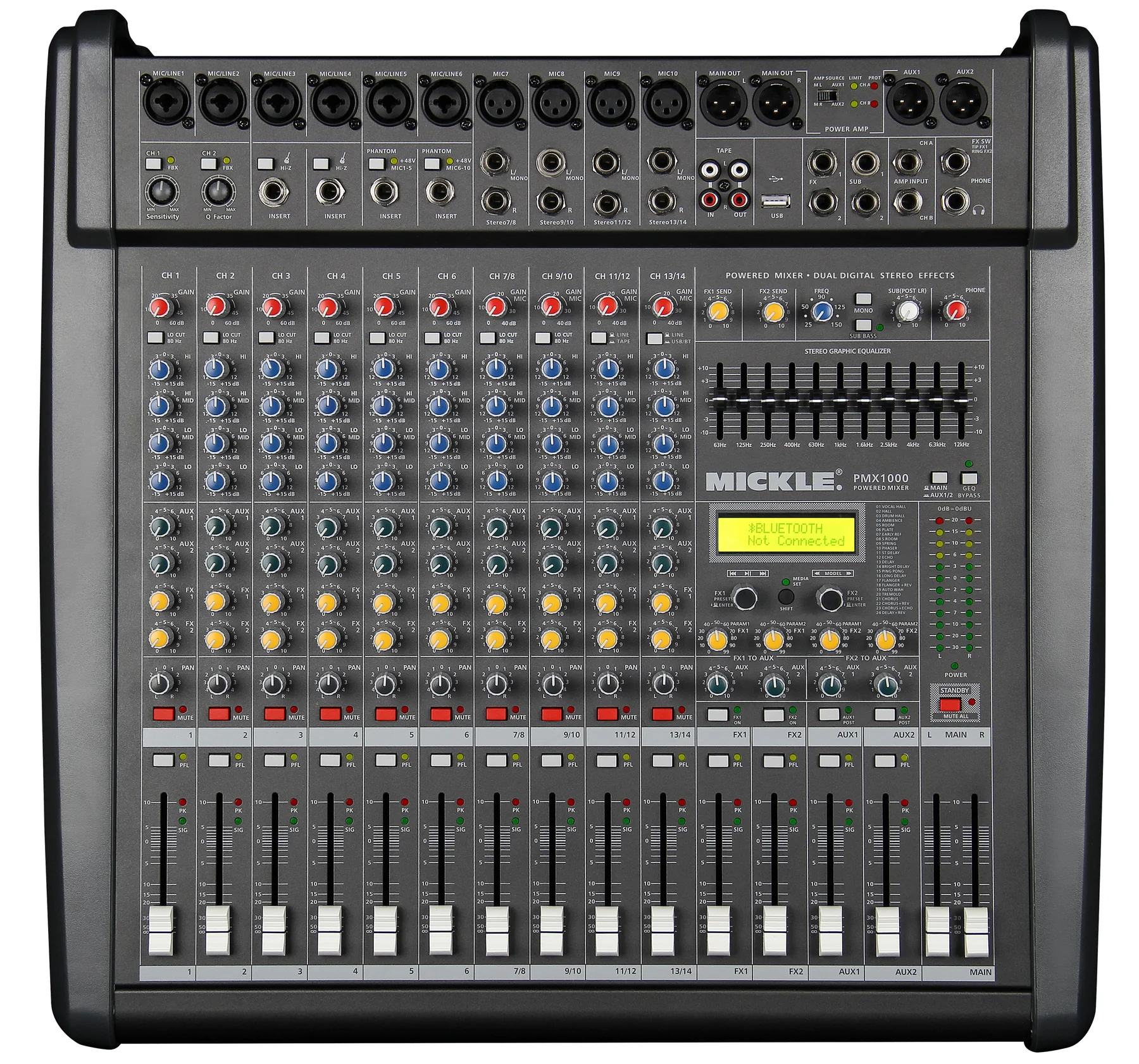 MICKLE PMX1000 powered mixer straight-on front view