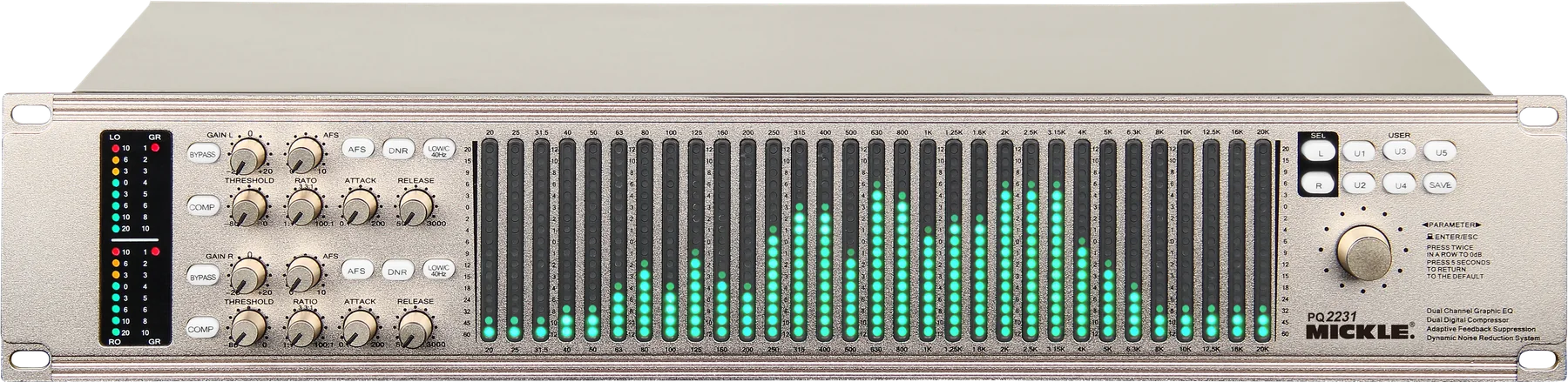 MICKLE PQ2231 dual-channel 31-band digital graphic equalizer front view