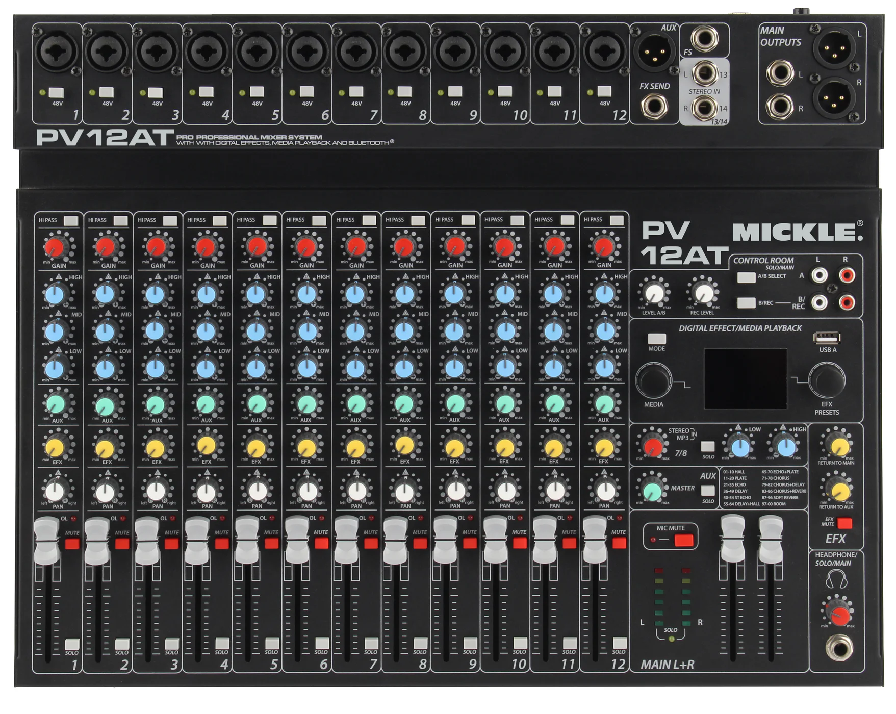 MICKLE PV12AT 12-channel professional mixer top panel