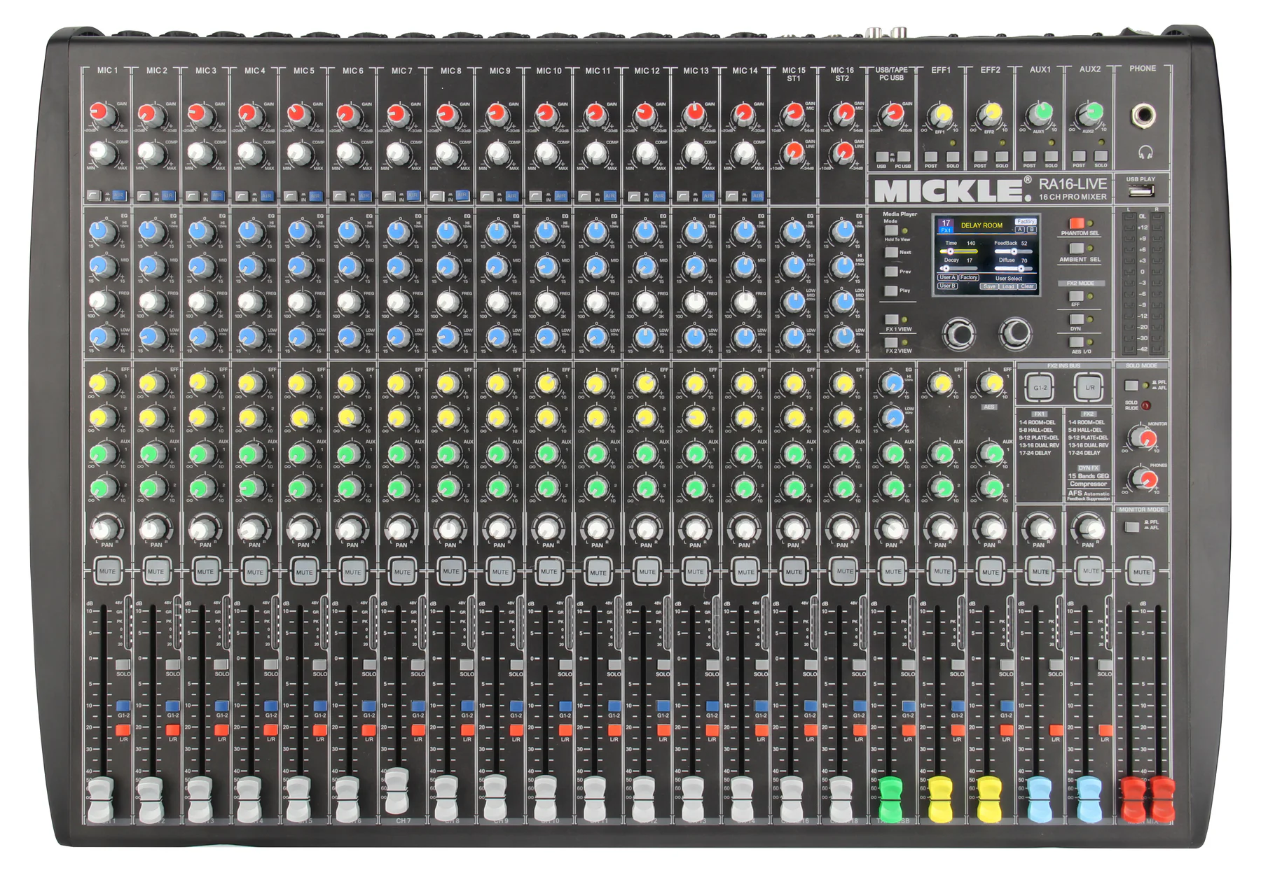 MICKLE RA16 LIVE 16-channel analog mixer top view